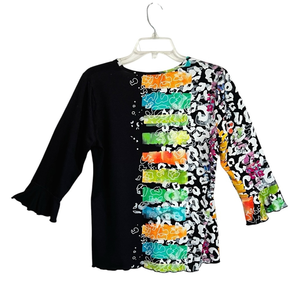 Snoskins Art To Wear Ruffle Sleeve Top M Abstract Unique Stretch Resortwear - Picture 4 of 6